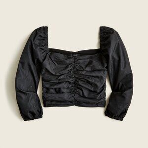 Ruched puff-sleeve cropped top